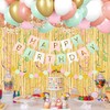 CANREVEL Pink White Green Birthday Decorations, Happy Birthday Banner, Metallic
