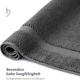 herzbach home Bath mat, 100% cotton, shower mat, 1,000 g/m², absorbent, washable (anthracite, 60 x 100 cm)