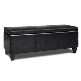 SIMPLIHOME Afton Wide Contemporary Rectangle Storage Ottoman Bench Vegan Faux Leather, Assembled, for The Living Room and Bedroom, 48 inch, Midnight Black