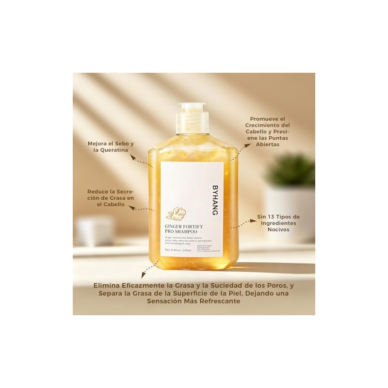 Shampoo Jengibre para Cabello Graso - Cuero Cabelludo Fresco, Control