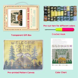 DL-YTG Latch Hook Kits Rug Christmas Tree Crochet Yarn Cushion Colour Pre-Printed Canvas Cover Rug Needlework DIY Hook and Latch Kit Home Decoration 20 X15inch