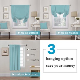 H.VERSAILTEX Blackout Tie Up Curtain Thermal Insulated Curtain Bathroom Curtain Mineral Blue Tie Up Shade for Small Window (Rod Pocket Panel, 42 inches W x 63 inches L, Set of 1)