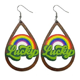 St. Patrick's Day Irish Shamrock Hat Shape Wooden Dangle Earrings Dainty Green Leaf Wood Earrings for Women Jewelry(C)