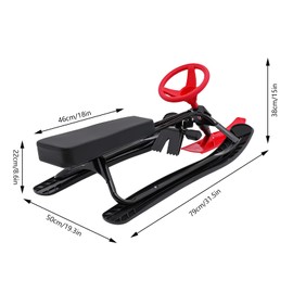 Snow Racer Sled with Steering Wheel and Brakes - Durable Steel Frame, Downhill Steerable Sled for 220 LBS Kids, Teenagers, Adults (Black+Red)
