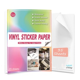 Waterproof Printable Vinyl Stickers Paper for Inkjet Printer- 35 Glossy Sticker Paper White Decal Cricut Sheets A4 - Holds Ink Beautifully & Dries Quickly
