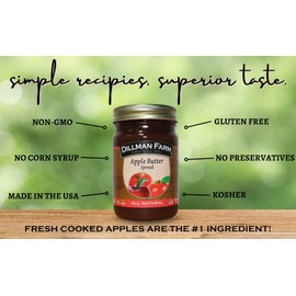 Dillman Farm All Natural Apple Butter - Gluten-Free, Non-GMO, Vegan, Kosher, Eco-Friendly, Preservative Free, Corn Syrup Free - Made in USA, 14oz (Pack of 6)