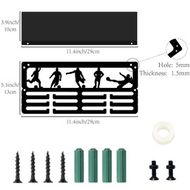 CREATCABIN Football Medal Hanger Display Trophy Shelf with 12 Hooks Soccer Medal Holder Hanger with Shelf Stand Sports Wall Mount Holds 60+ Medals Organizer Rack for Men Women Awards 11.4x5x4Inch
