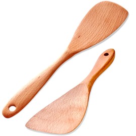 Wooden Spatula for Cooking, 12Inch Wooden Rice Paddle with Long Handle for Cooking, Stirring, Flipping, Serving, Scraping