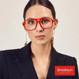 Breaksun Oversized Square Aviator Glasses for Women Men Big Frame Retro Blue Light Blocking Glasses Vintage Style (Red/Clear)