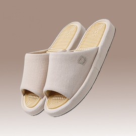 Home&Shoe Linen Acupressure Slippers - Arch Support, Indoor Foot Health, Flat Foot Correction, Office Wear, Posture Improvement, EVA Pebble Design Massage Camel Brown (Men's)