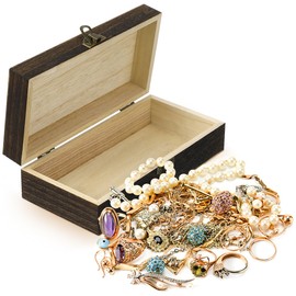 TEHAUX Rectangular Wooden Jewelry Box, Vintage Keepsake Storage Box with Lid for Women, Wooden Treasure Chest for Home Decor, 8.07 X 4.13 X 2.55 Inches, Coffee