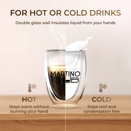 Double Wall Glass Coffee Mugs - Glass Espresso Cups with Handle - Insulated Coffee Cup - Clear Coffee Mugs Set of 4 - Glass Cups Set for Latte, Cappuccino, Tea and a Milk Frother (5 Oz, 11 Oz)