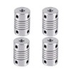 4pcs Aluminum Alloy Flexible Coupler Silver 3mm to 5mm Shaft