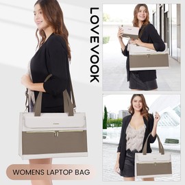 LOVEVOOK Laptop Bag for Women 15.6 Inch Laptop Tote Work Bag Professional Leather Computer Briefcase Waterproof Handbag Shoulder Bag Large Capacity Business Teacher Office Bag Crossbody Purse