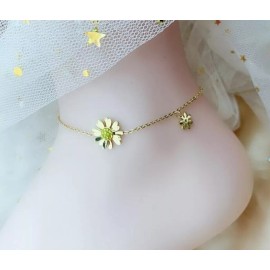 DAINTY Women Titanium Stainless Steel Gold CZ Daisy Flower Anklet Foot Bracelet 8-9.8"