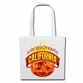 Reifen-Markt Tasche Umhängetasche SURF BEACH WAVES CALIFORNIA SURFEN BEACH SURFBRETT LONGBOARD WELLENREITEN WELLEN ANFÄNGER SHOP Einkaufstasche Schulbeutel Turnbeutel in Weiß
