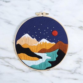 ABOEUEY Beginner Embroidery Kit for Adults Classic Designs with Thread Hoops Punch Needle Kit Easy DIY Home Decor Craft Set (Kit-A)