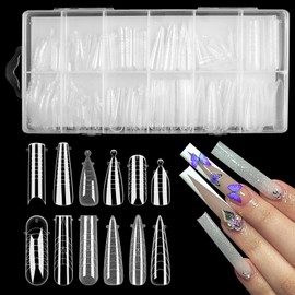 Nail Dual Forms for Polygel, 144Pcs Nail Forms for Builder Gel Reusable, 12 Sizes Extension Acrylic Nail Molds Sets, Nail Gel Forms False Nail Tips for Manicure Nail Art Design Salon DIY