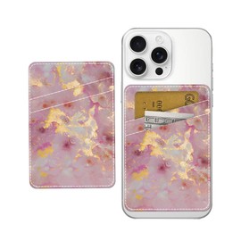 AWHSCP Cute Pink Marble Leather Phone Wallet, Dual Pocket Credit Card Sticky Wallet, Compatible with Most Cell Phones