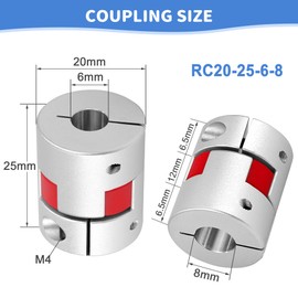 Shaft Coupling 6 mm to 8 mm Waves Flexible Elastic Coupler Plum Claw Coupling Aluminium Alloy Plum Connection Shaft for Stepper Motor D20 L25