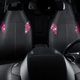 Outlet Bling Car Seat Cover Shining Rhinestone Diamond Bucket Waterproof Faux Leather Two Front Universal Fit 95% Automotive Glitter Crystal Sparkle Strips for Cute Women Girl 2PCS, Pink Diamond