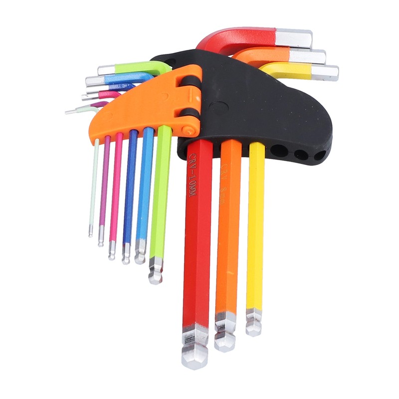 9Pcs Hex Wrench Ball End Colourful Long Arm Metal Key