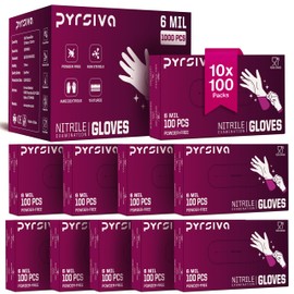 Pyrsiva 6Mil Black Nitrile Disposable Medical Exam Gloves - Heavy Duty 100/1000 PCS Gloves Powder-Free Latex-Free - Doctors, Nurses, Chefs, Mechanics, Cleaning, Food Prep & More