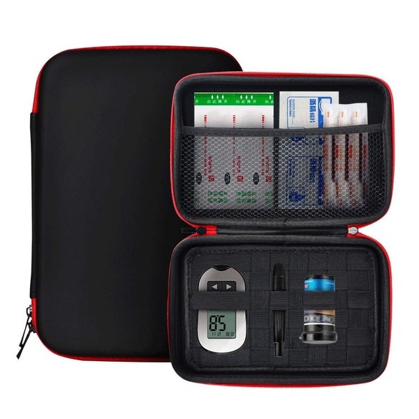 Diabetic Supplies Bag Diabetes Testing Kit Travel Case Zipper Glucometer Organizer Pocket for Testing Equipment, Lancets, Test Strips, Syringes, Alcohol Wipes, Medication, Pens, Needles, etc. (Black)