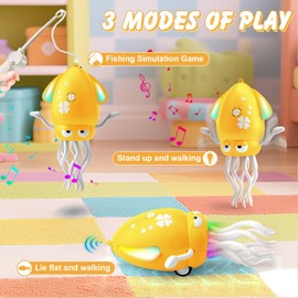 Dancing Octopus Toy,Dancing Squid Toy,Electric Crawling Octopus Toys with LED Light & Music,Automatic Obstacle Avoidance Crawling Toys for 3 4 5 6 Year Old Kids Boys Girls Birthday Gifts (Yellow)