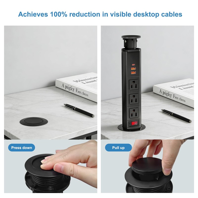 Pop Up Electrical Outlet for Countertop with 30W Max Fast