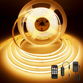 BERIXDEEP COB LED Strip, Warm White, LED Strip 5 m 24 V with Power Supply and Remote Control, 2700 K, CRI 92+, 8 mm, LED Strip for Bedroom, Living Room, Under-Mount, TV, Kitchen, DIY