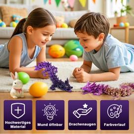 3D Printed Dragon, 60 cm Dragon Toy with Eyes, Mysterious Realistic Dragon Figures, Ewegliche Joints Crystal Dragon en Decorative Desk Toy (Mystical Black/Purple Dragon)