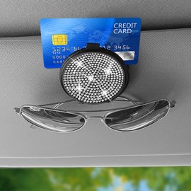 WedFeir Bling Sunglass Holder for Car Sun Visor, Sunglasses Clip for Car Visor Magnetic Leather Car Sunglass Clip, Bling Car Accessories, Car Visor Accessories. (Silver)