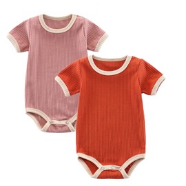 Jimonda Baby Bodysuit, Baby Girls Boys Onesie,Gender Neutral Baby Clothes,Organic Cotton,Pack of 2 (Pink&Orange, 6-9 Months)