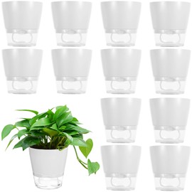 Epicover 12 PCS Self Watering Planters, 6 in Succulent Pots with Wick Rope & Clear Saucer Reservoir, White Plastic Flower Pots for Home Office