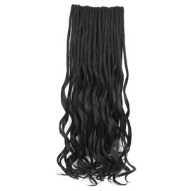 Double Ended Loose Wave BlackDread Extensions 10 Strands Handmade Loose Wave Braids Wavy Curly Ends Braid in Handmade Thin Wool Dreads for Women
