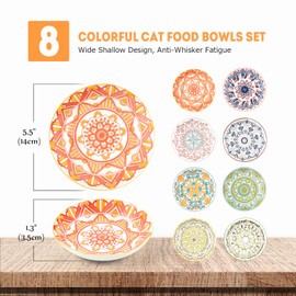 Cat Food Bowls for Indoor Cats Ceramic Cat Bowls Whisker Friendly Cat Dishes for Food and Water 5.5 Inches Kitten Bowls Cute Cat Feeding Bowls Set 8 Cat Wet Food Bowl Set Shallow Cat Plate