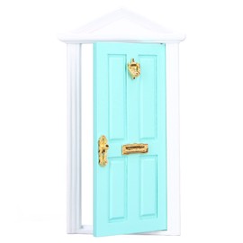 Dollhouse Furniture Model, Mini Wooden Door Bright Color Vivid Details Smoother Edge Dollhouse Miniature Fairy Door for 1:12 Doll House (Mint Green)