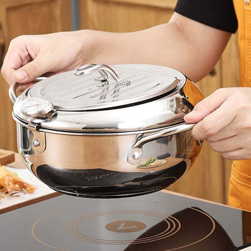 TAMUME 2.5 L Frying Pot with Stainless Steel Lid and