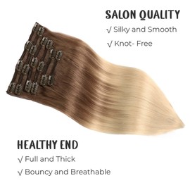 VINBAO Clip in Hair Extensions Light Brown To Platinum Blonde Hair Extensions Real Human Hair 18 Inch Hair Extension Clip in Double Weft Natural Hair Extension Clip in 120g 6pcs (#C8T60, 18'')