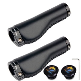 TOPCABIN Bicycles Handlebar Grips, Aluminum Lock-on Ergonomic Bike Grips, Cushion Vibrations Comfort Bike Handlebar Grips, Mountain MTB BMX Bicycles Grips for Scooter (Hand-sewn ATF leather(Black))
