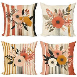 Ambesonne Floral Botanical Bouquets and Stripes Modern Warm Scandinavian Colors Decorative Accent Cushion Cover Double Sided Print 16 Inch Rose Salmon and Darker