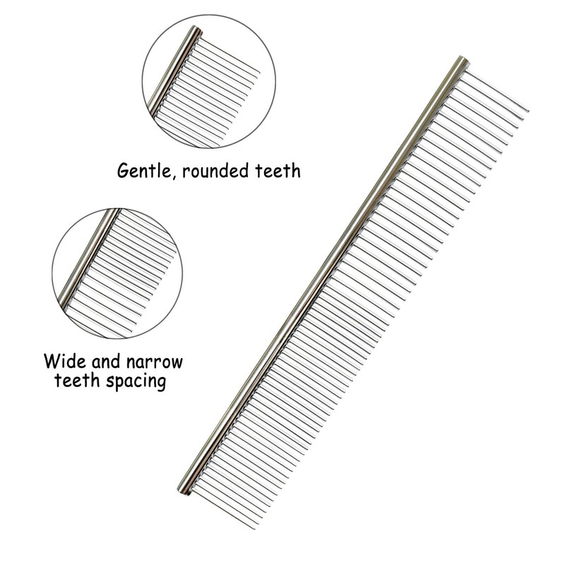 Stainless Steel Pet Comb,Metal Rounded Teeth Pet Comb for Large