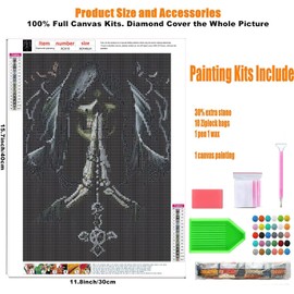 HUASHUZI 5D Diamond Painting Skull Horror Skull Skeleton Skull Pictures Diamond Painting Adult Kits 30 x 40 cm