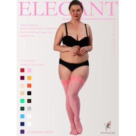 DORALLURE Plus Size Thigh High Stockings, Silicone Lace Top Stay Up, Pink Silky Pantyhose for Women, Hold Up Nylon, 3X 4X