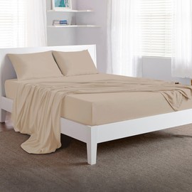 Bedgear Basic Bed Sheet Set – Lightweight Breathable Cooling Bedding Sheets – Includes Fitted Sheet, Flat Sheet, 2 Pillowcases – Comfortable, Cool Sleep, Dorm Apartment Essentials, King, Medium Beige