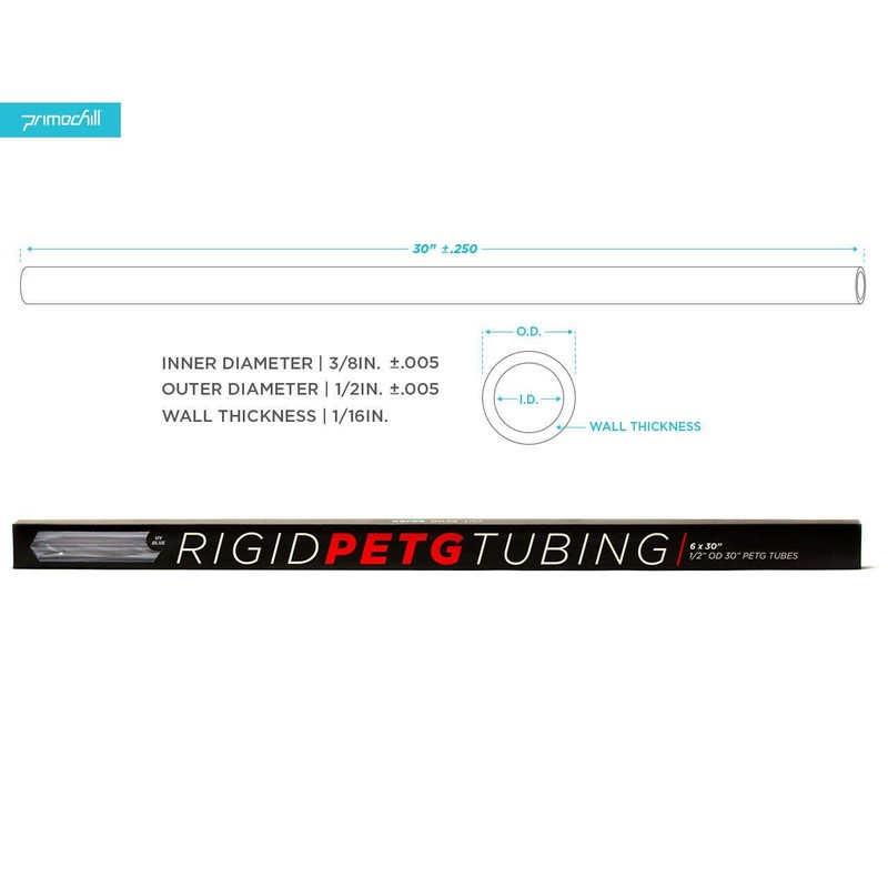 PrimoChill 1/2in. O.D. Rigid PETG Tube - 6 x 30in.