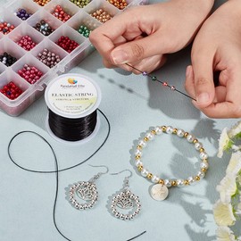 PandaHall Elite 0.8mm Elastic Stretch Polyester Threads Jewelry Bracelet Beading String Cords 60m 1 Roll Black