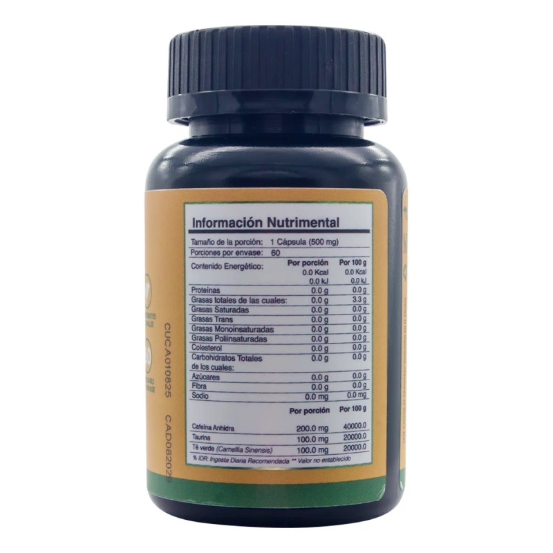Cafeina Te Verde Taurina De 60 Cápsulas 500 Mg A4h