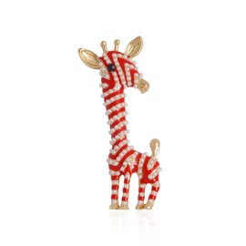 Dainty Enamel Giraffe Animal Brooch Pin for Women Gold Tone Shell Pearl Exquisite Dress Hat Costume Accessories Elegant Birthday Holiday Decor Jewelry Gift for Pet Lover (Red)